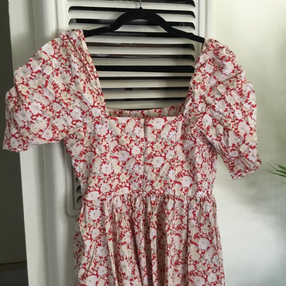 Free People She’s A Dream Red & Cream Floral Midi Dress - sz 6 - Picture 9 of 14